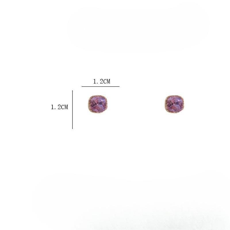 Silver Needle-shaped Square Diamond Stud Earrings for Women