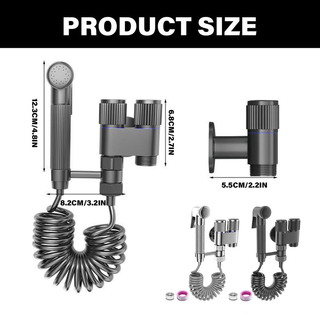 Multiunctional Handheld Bidet Sprayer Set for Toilet with Dual Control Valve & Hand Shower Attachment Simple Installs