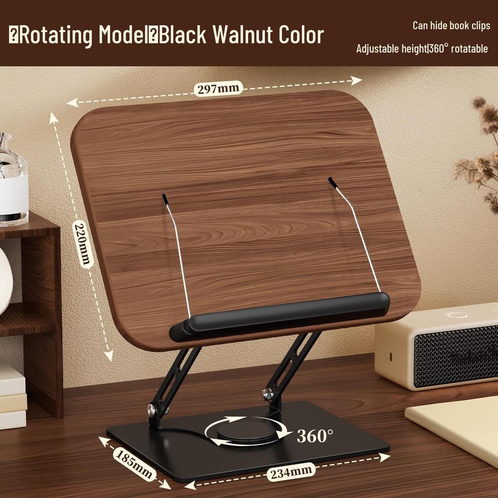 Walnut Rotatable Desktop Book Stand for Adults - Multifunctional and Adjustable