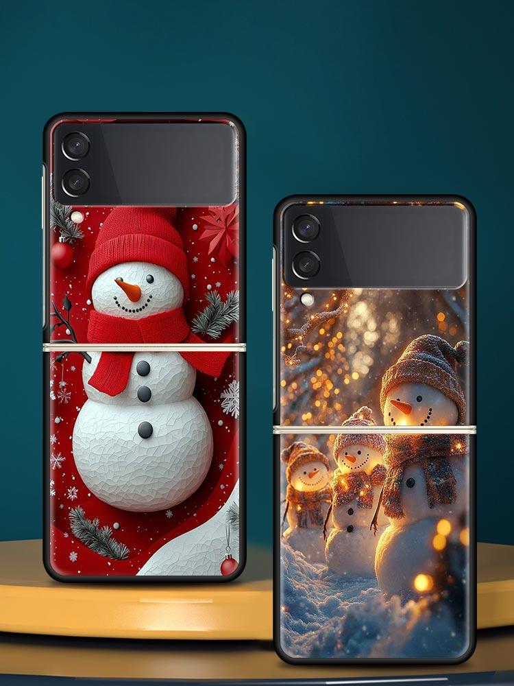 Christmas Snowman Hard PC Phone Case For Samsung Galaxy Z Flip 7 6 5 4 Black Cover For Galaxy Z Flip 3 Foldable Shell Fundas Bag
