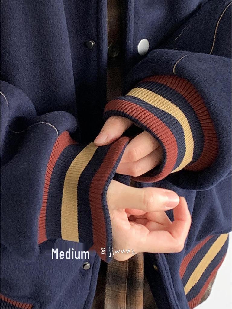 Unisex Japanese Retro Color Block Wool Baseball Jacket, Autumn/Winter Academy Style