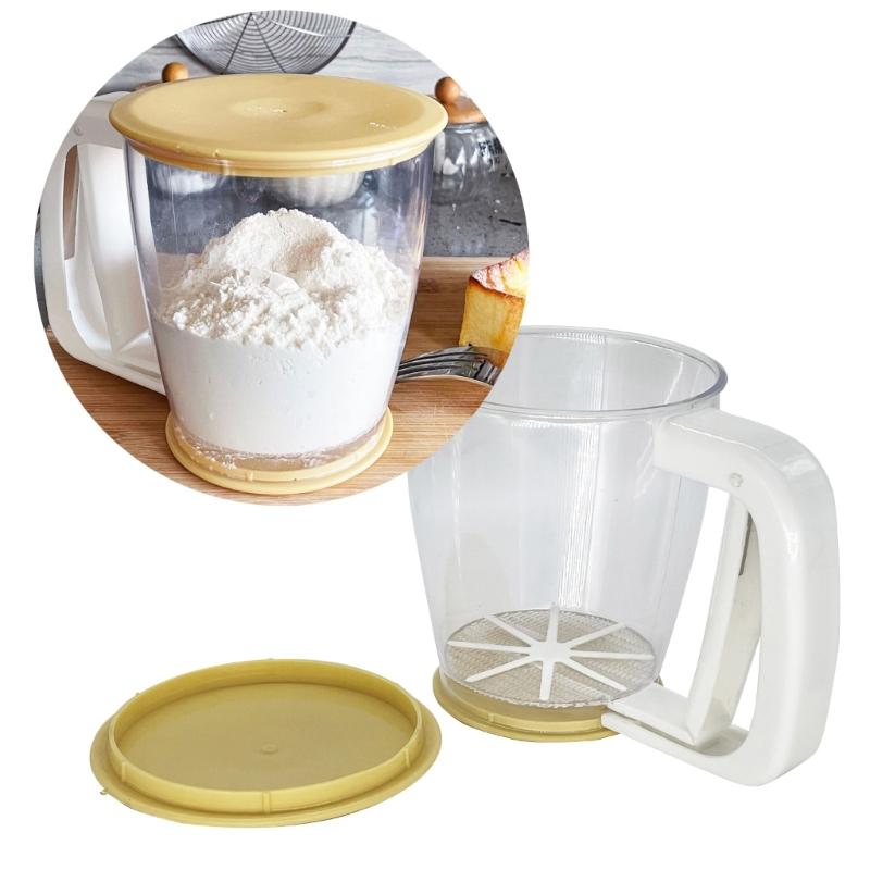 Plastové poloautomatické síto na mouku Ruční hrnek Síto na mouku Sítko na prášek Síto Síto na pečení Nástroje s víkem