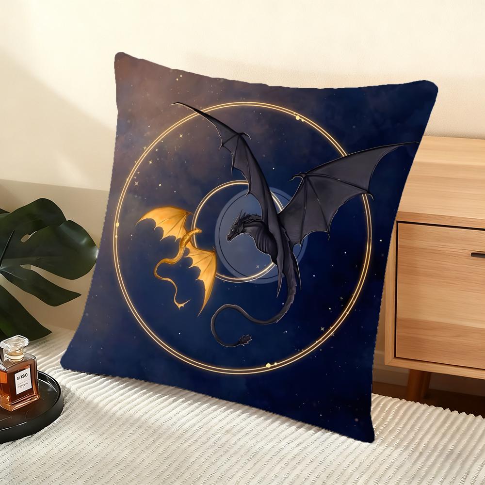Cushion Cover Silky Short Plush Home Sofa Cushion Cover - Invisible Zipper Home Decoration F-Fourth W-Wing Dragon