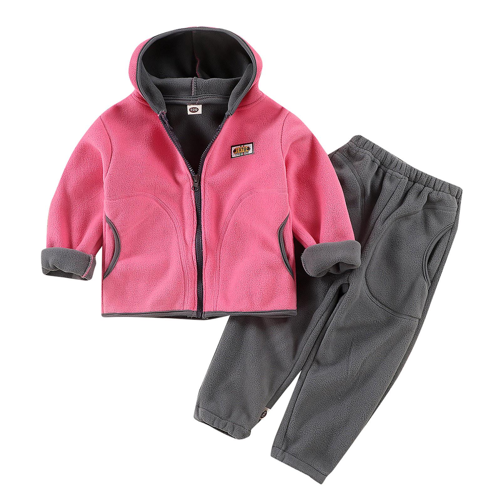 

Детский осенне-зимний флисовый комплект, комплект из двух предметов для верхней одежды и брюк для мальчиков и девочек, утолщенный капюшон 110 розовый