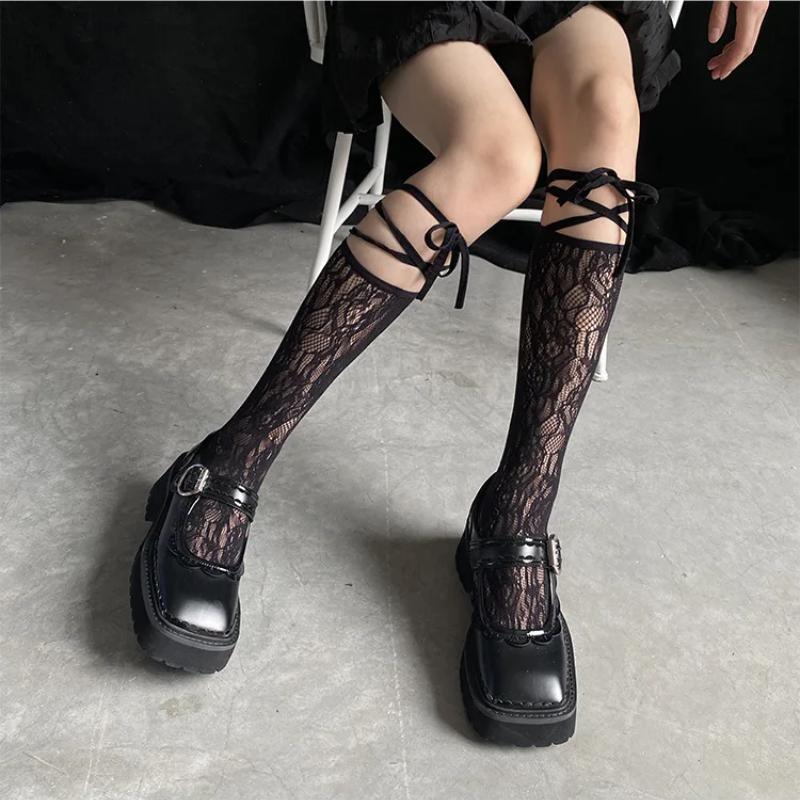 Street Split Toe Socks Strappy Lace Fishnet Stockings Cool JK Girl Knee Socks Japanese Lolita Jk Long Knee High Socks Lolita