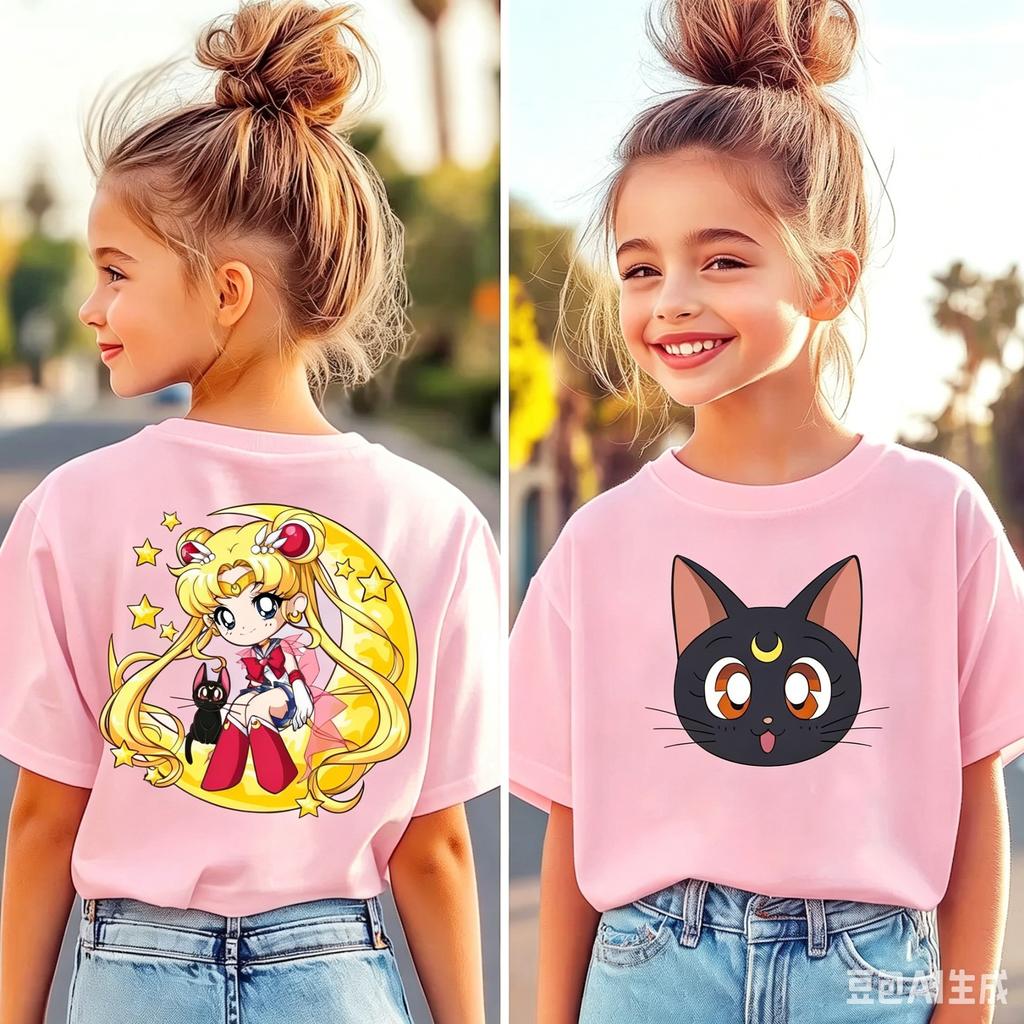 Sailor Moon Tshirt Printed Kids TShirt Boy Girl Unisex Summer Y2K Harajuku Loose Casual Short Sleeve Top for Chirldren Tees