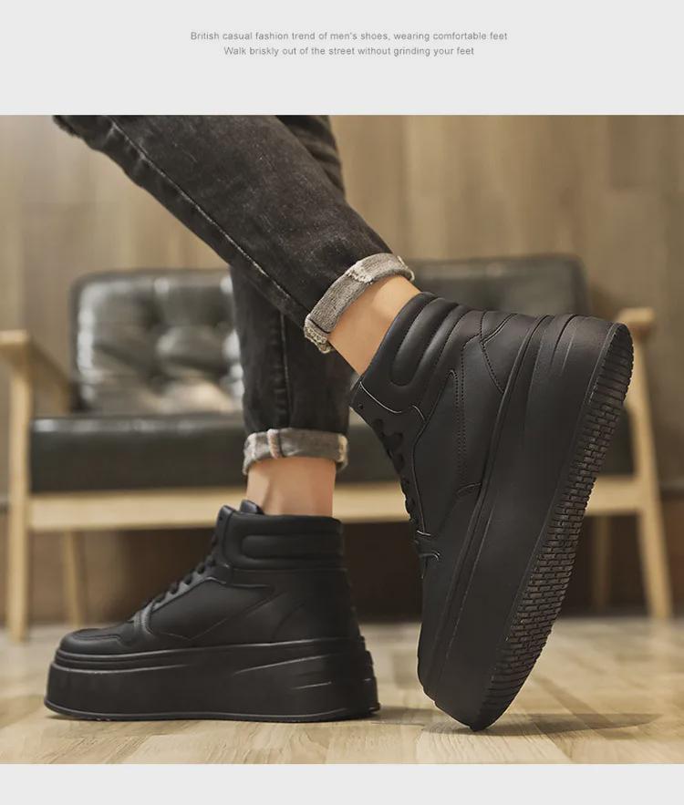 2024 Korean Style Men's White High-Top Sneakers: Autumn/Winter Casual Height-Increasing Sports Shoes