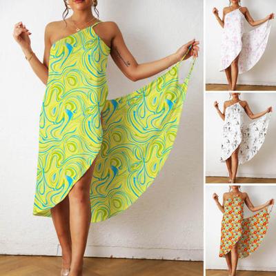 Beach Dress Sun Protection Suspenders Printing Pullover Dress-up Milk Silk Women Summer
