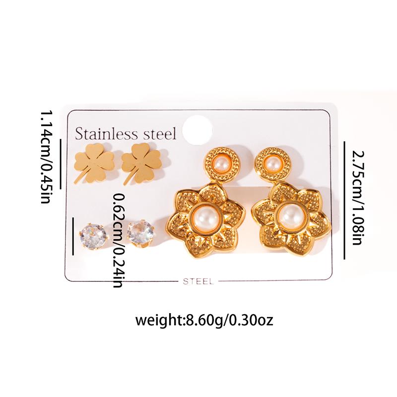 Stainless Steel Leaf Flower Zircon Heart Satr Earrings For Women Bohemia Vintage French Jewelry Gifts Wholesale