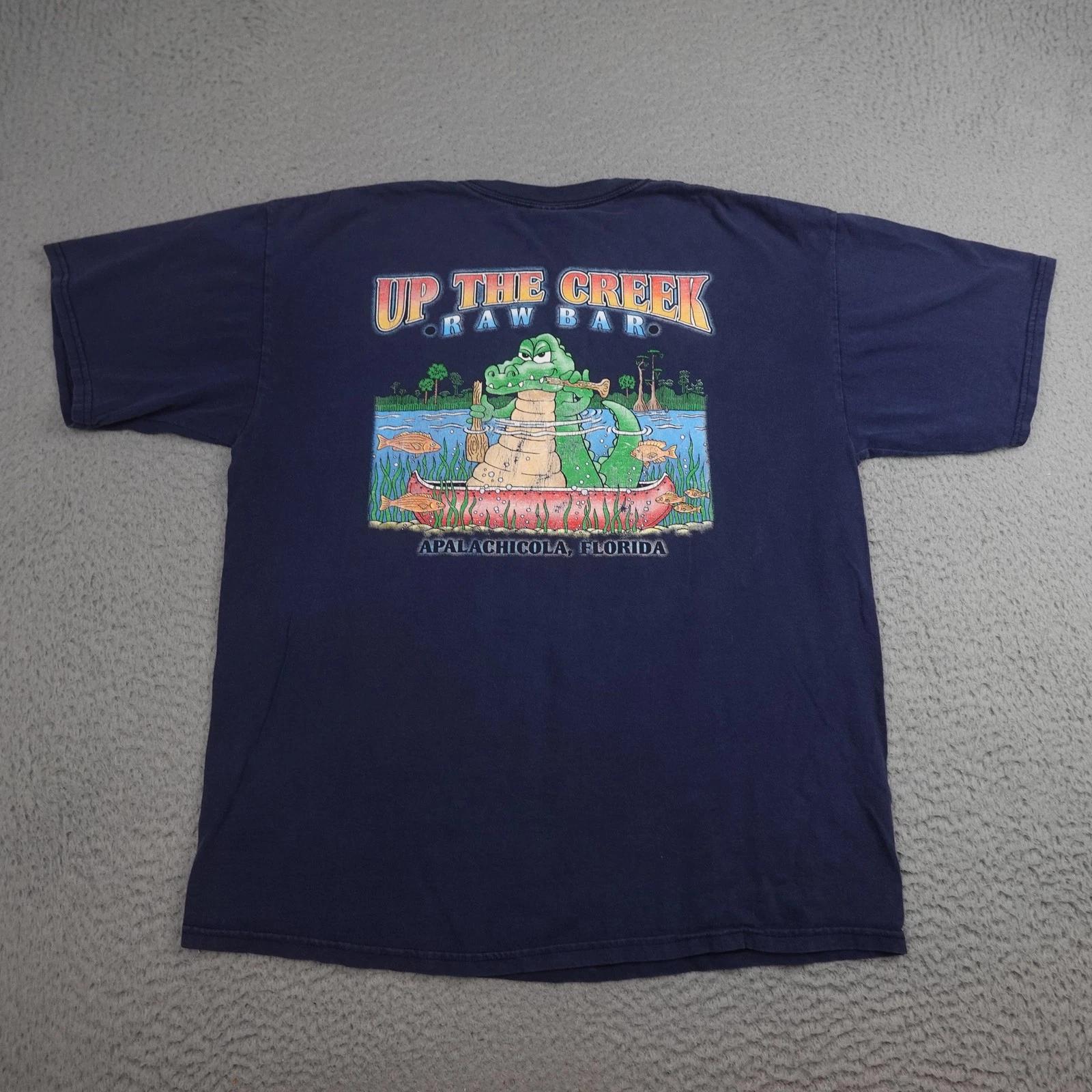 

Up The Creek Raw Bar Shirt Mens XL Blue Graphic Apalachicola Florida Alligator L