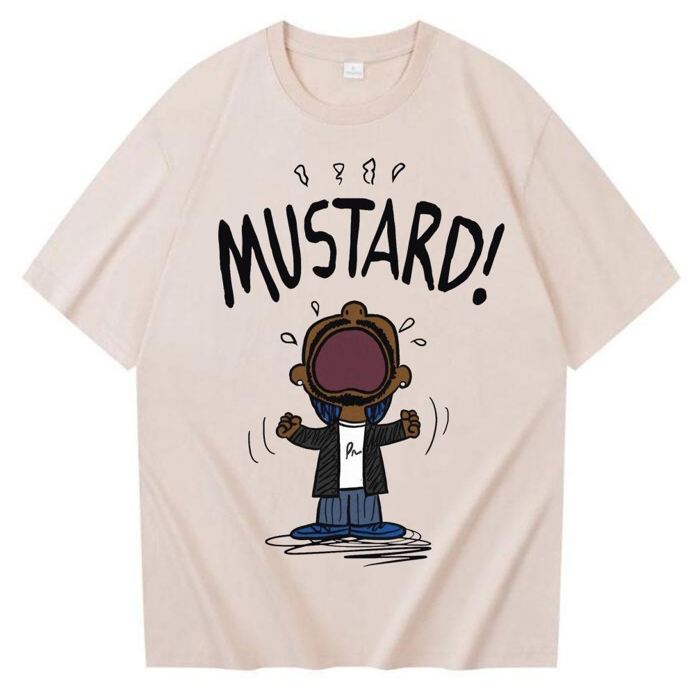 Funny Kendrick Lamar MUSTARD Meme T-Shirt Unisex Short Sleeve Hip Hop Cotton Graphic Summer Tee Loose Music Lover Apparel