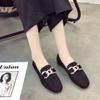 Women's Shoes on Sale 2024 New Slip on Women's Flats Autumn Square Toe Solid Flock Metal Decoration Low-heeled Casual Shoes