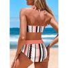 Summer New High Quality Women's Bikini Pool Swimsuit Vintage Pink Stripe Printed Camo Swimsuit S-3XL