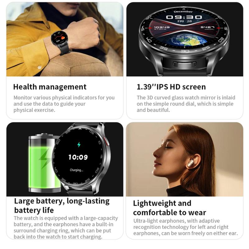 Smart Watch with Earbuds 1.39 Inch Fitness Watch 2 In 1 Calories Sleep Monitor Heart Rate Blood Pressure Monitor Bluetooth Watch