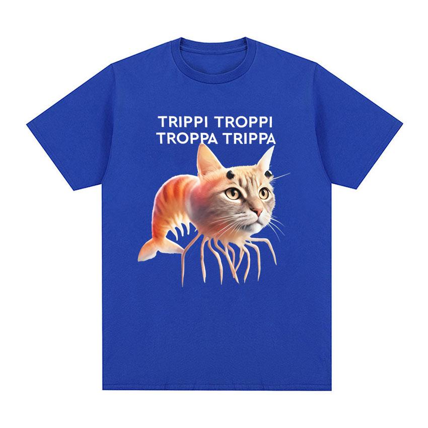 2025 Summer Trippi Troppi Cat Shrimps Funny Meme Italian Brainrot Humor Short Sleeve Tshirts 100 Pure Cotton Printed Tshirt