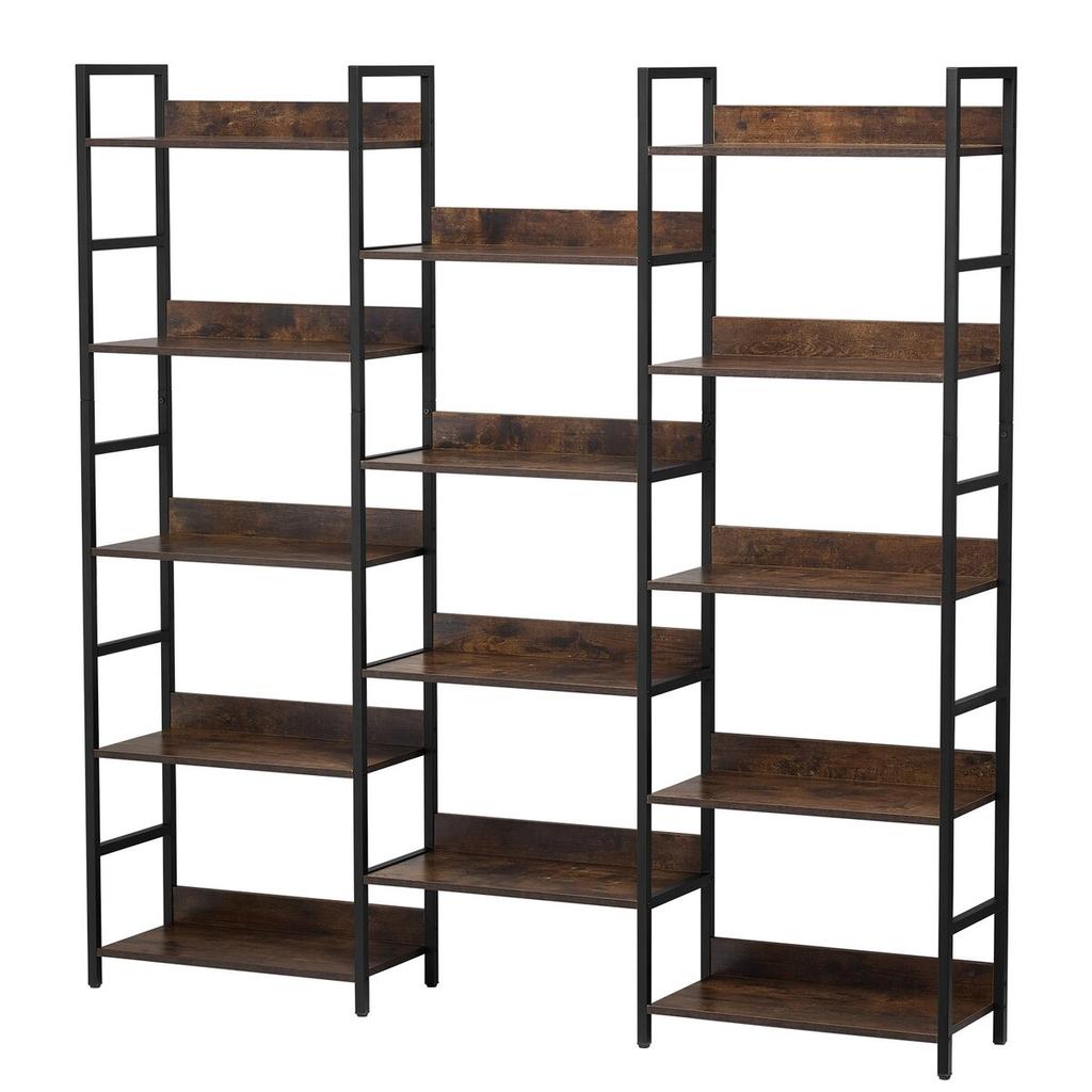Metal Bookshelf Rustic Bookshelf 14-Tier for Living Room Bedroom & Office