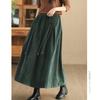 Women Vintage Corduroy Midi Skirt Elastic Waist Drawstring A-Line Maxi Skirt Casual Solid Long Half Skirt Autumn