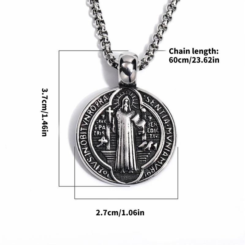 Men Necklace with Double Sided Saint Benedict Symbol Retro Religious Neckchain Alloy Clavicle Chain Fashion Accessory