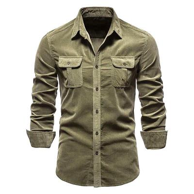 Men's Autumn Cotton Corduroy Slim Fit Business Casual Long Sleeve Shirt