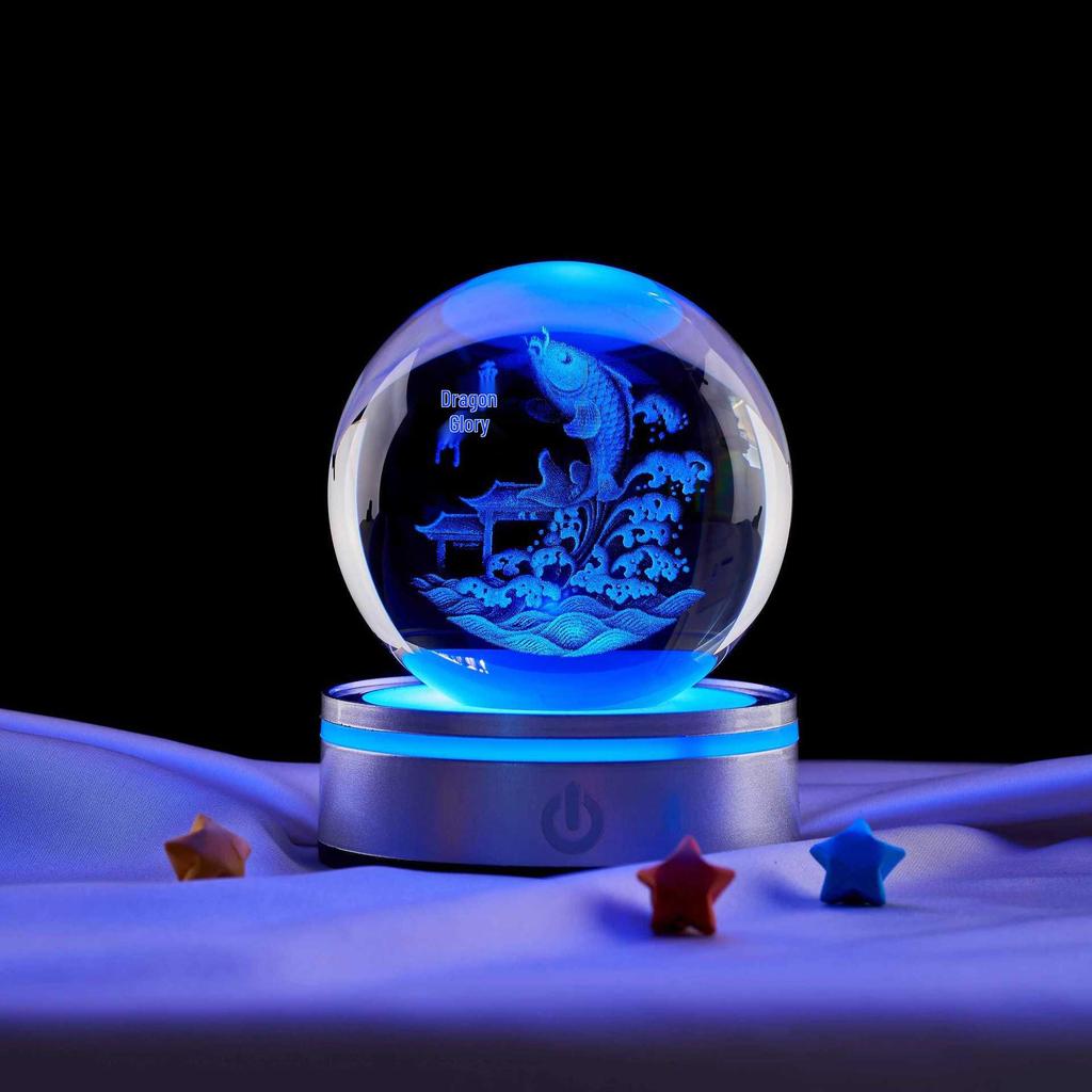 Leaping Fish Crystal Ball 3D Night Light - Creative Birthday & Qixi Festival Gift