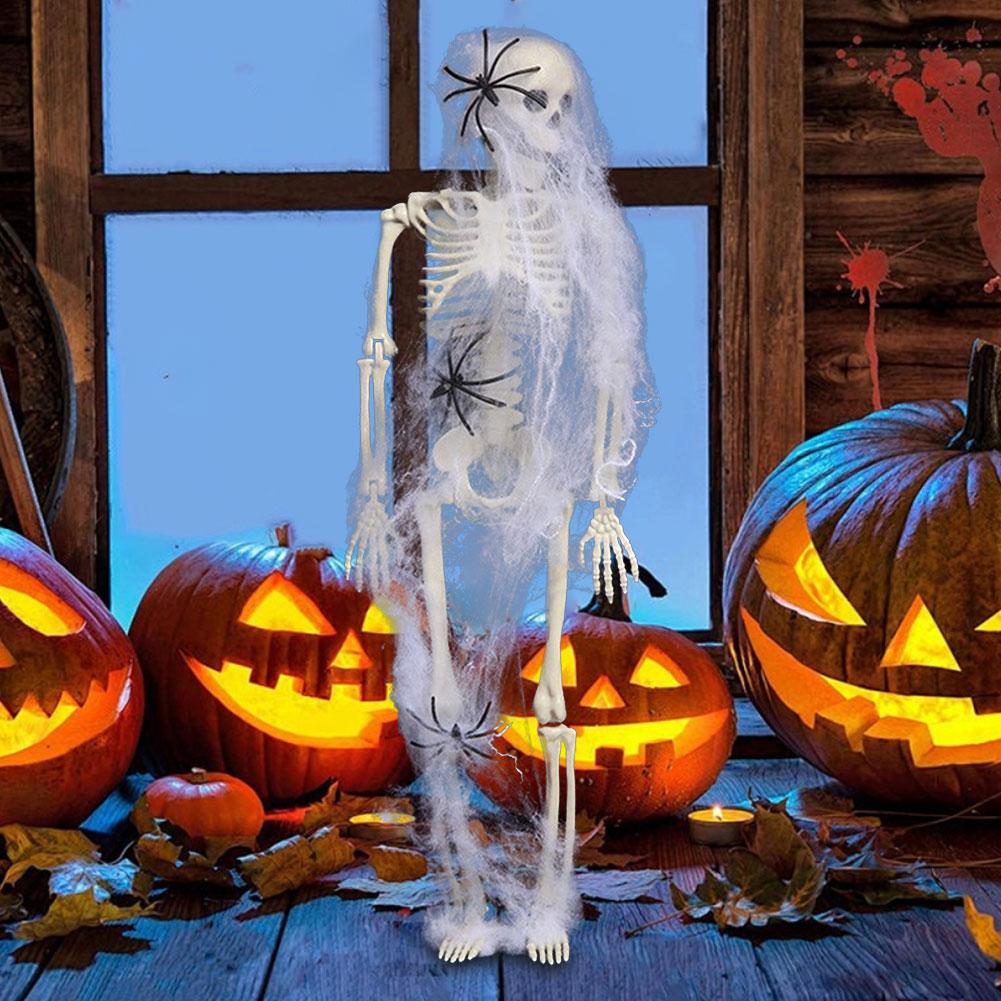 Decoração de Esqueleto de Halloween Esqueleto Assustador com Articulações Móveis Esqueleto Posável Decoração Realista para Interior Exterior