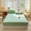 Simple Solid Color Blue Fitted Sheet Set 3Pcs Japanese Style Mattress Cover Skin-friendly Breathable Queen Size Bedding Set