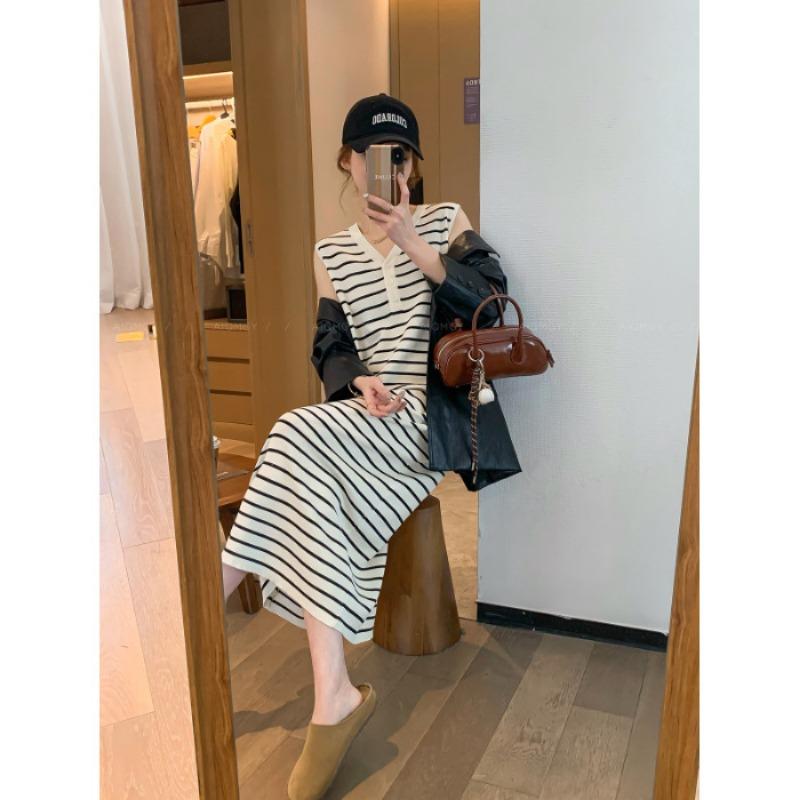 V-neck Sleeveless Dress Summer Slimming Vintage Senior-style Tank Top Dress Base Long Dress