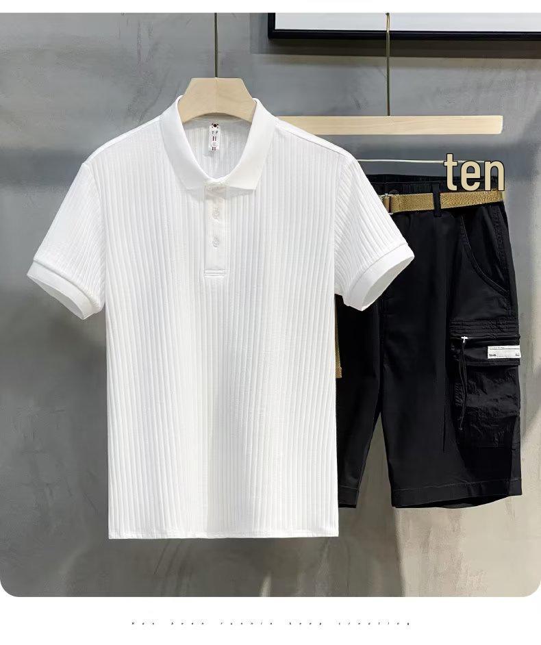 Japanese Men's Trendy Casual Striped Knitted Polo Shirt - Light and Simple Summer Fit