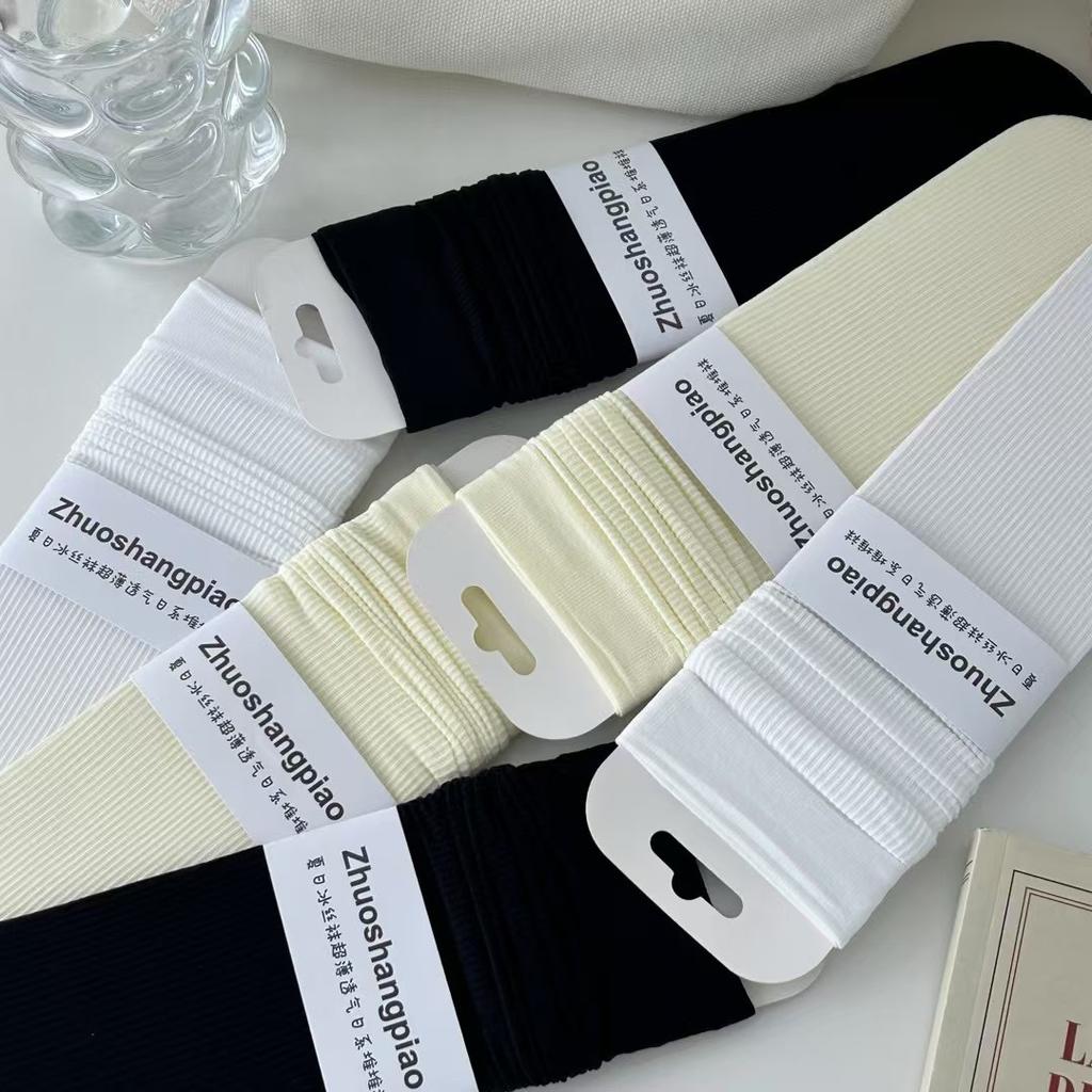 Black And White Socks Women'S Summer Velvet Pile Socks Thin Comfortable And Simple Mid-Leg Socks Ice Socks Solid Color Women'S Socks