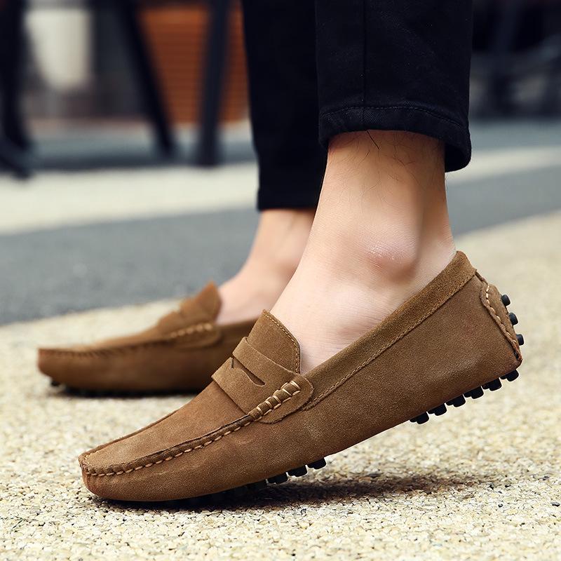Suede Cowhide Bean Shoes British Trend Leather Men‘s Shoes Casual Boat Shoes