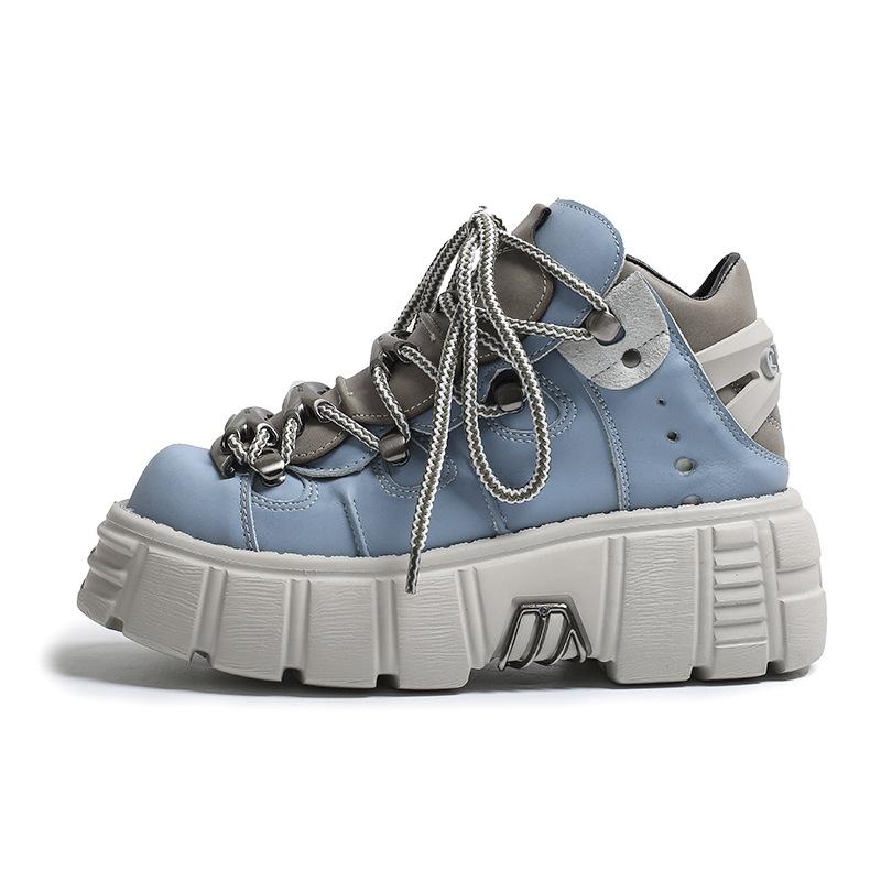 

Брендовые женские туфли в стиле панк, каблук на шнуровке, высота 5 см, туфли на платформе, женские готические ботильоны, женские кроссовки с металлическим декором 35