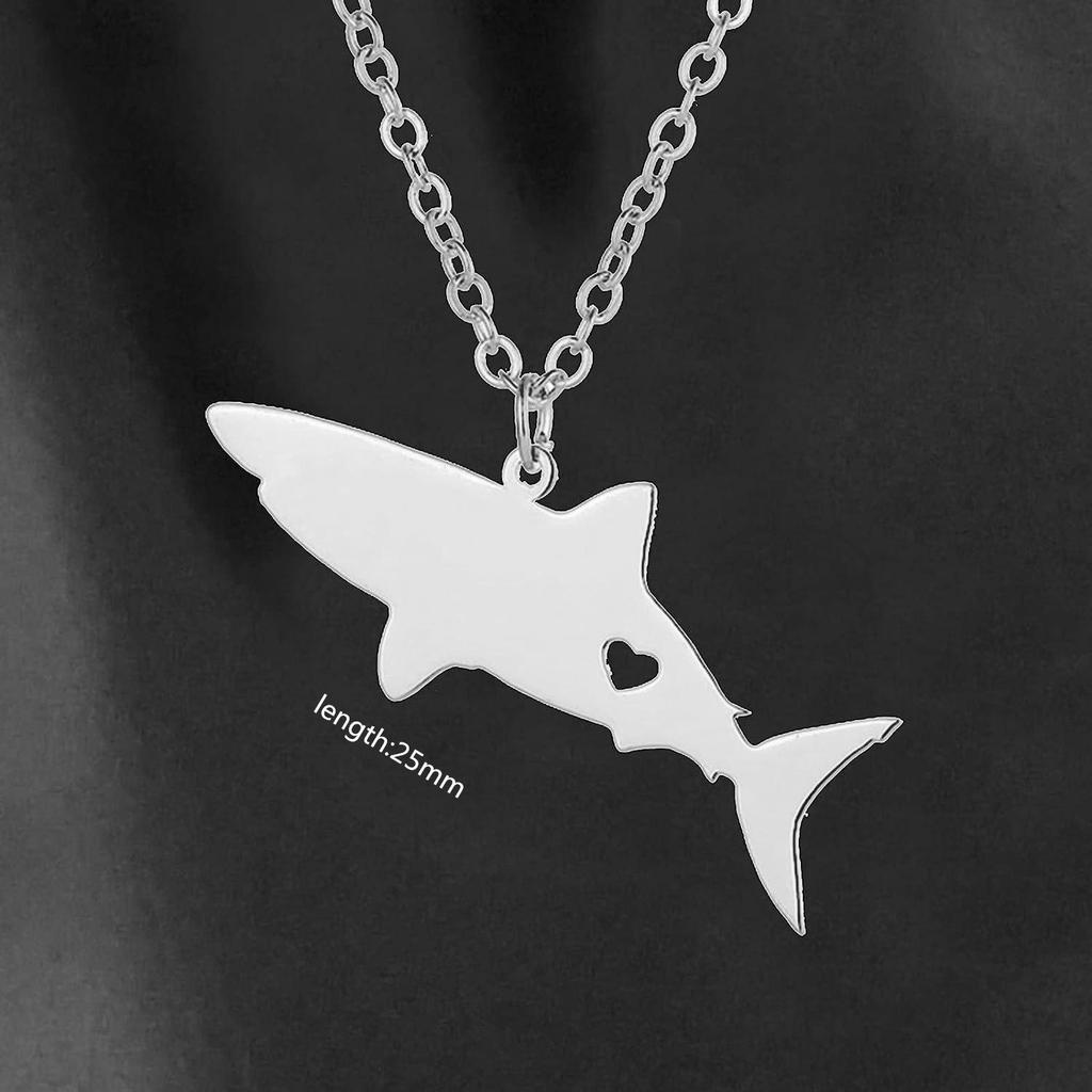 Shark & Whale Hollow Heart Necklace - Unisex Ocean Animal Sweater Chain