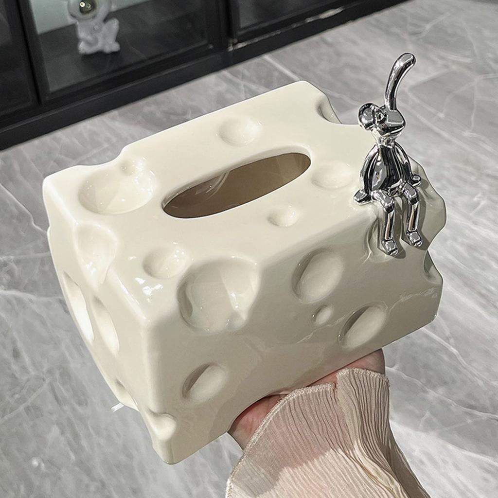 Tissue Box Cover Ceramic Rectangular Stylish Elegant Decorative Napkin Box Holder for Desktop Coffee Table