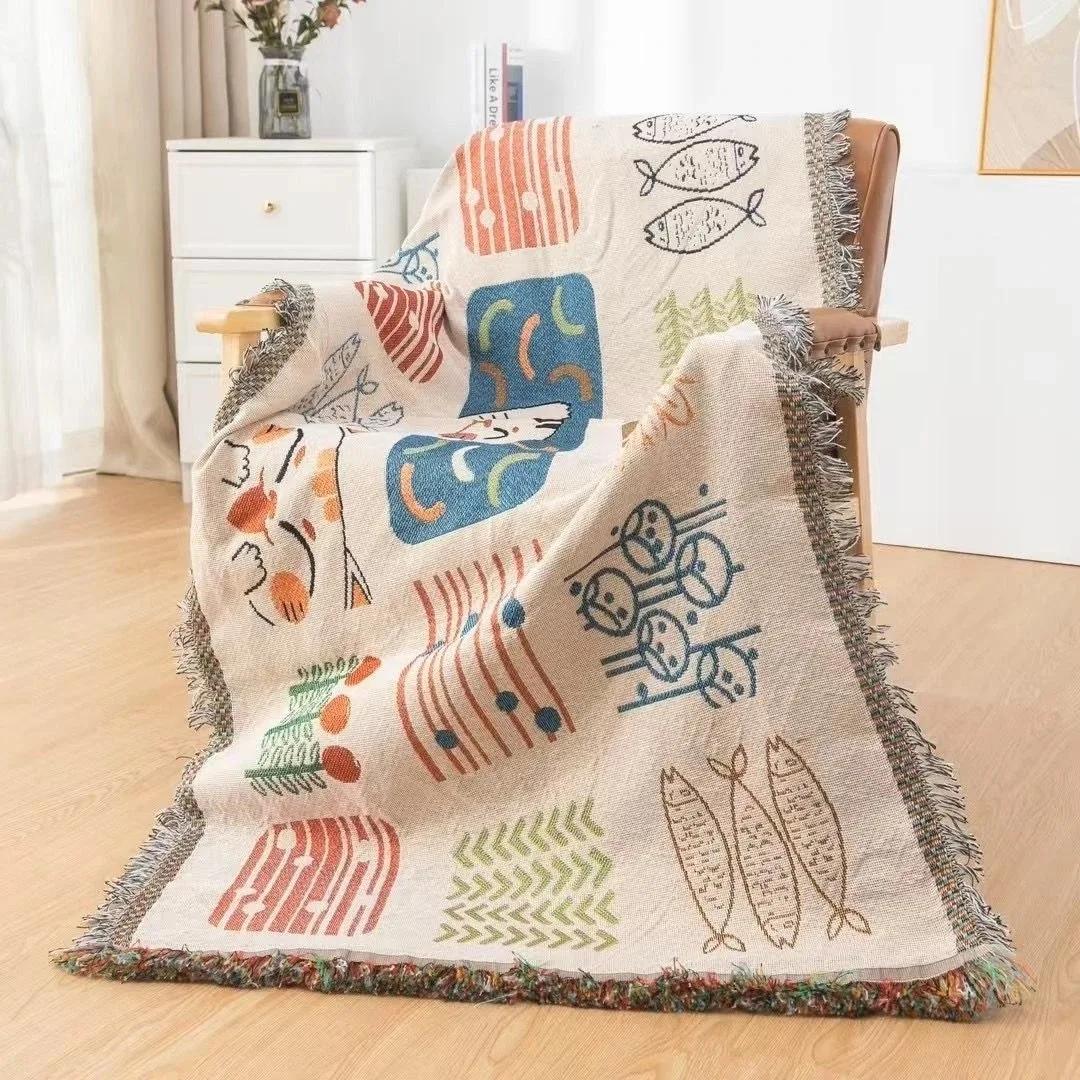 

Thickened Knitted Tassel Cover Carpet Multi Functional Thread Blanket designed for Sofa Bed and Car Use 90 * 180cm Modern Cover Sofa 90*180cm