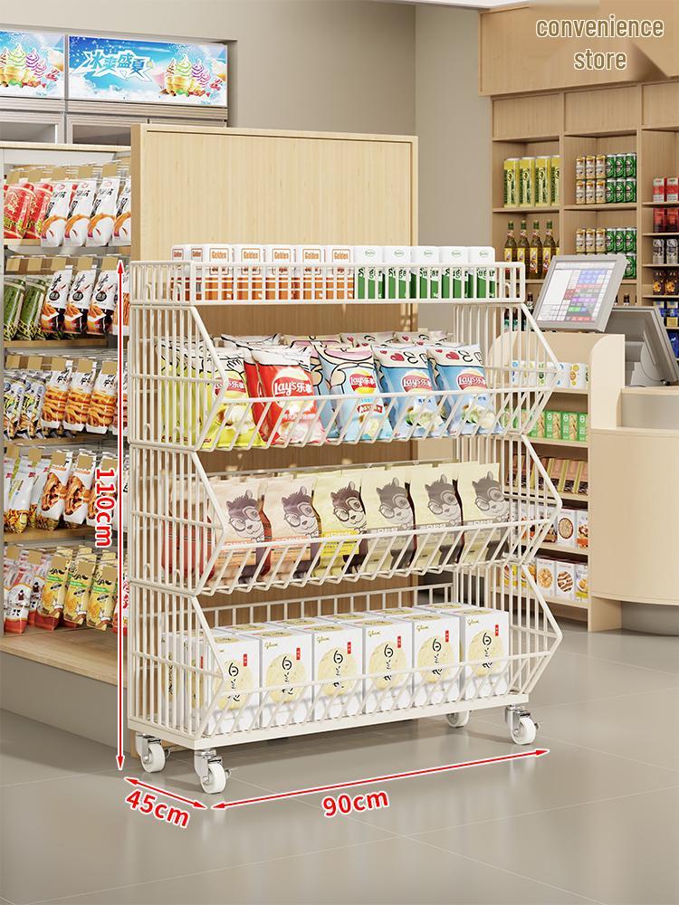 Multi-Layer Snack Display Rack with Wheels for Supermarket or Convenience Store