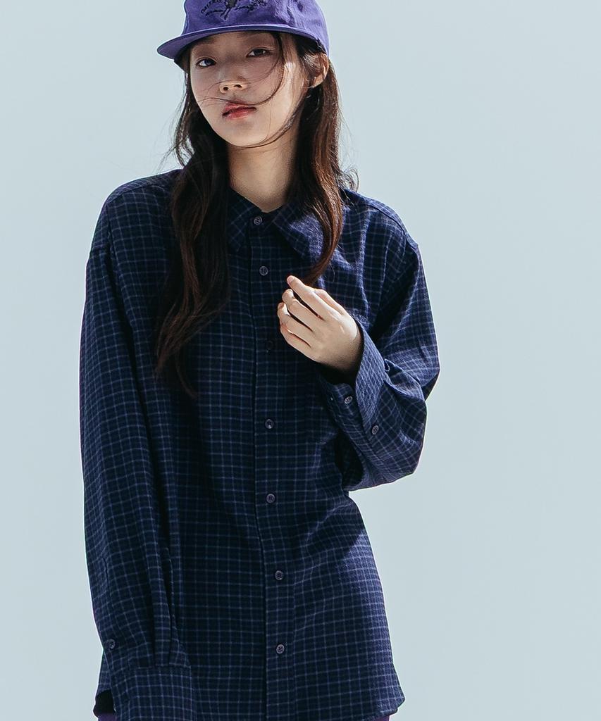 ANNEHEARTS Drape Square Check Shirt_Navyblack