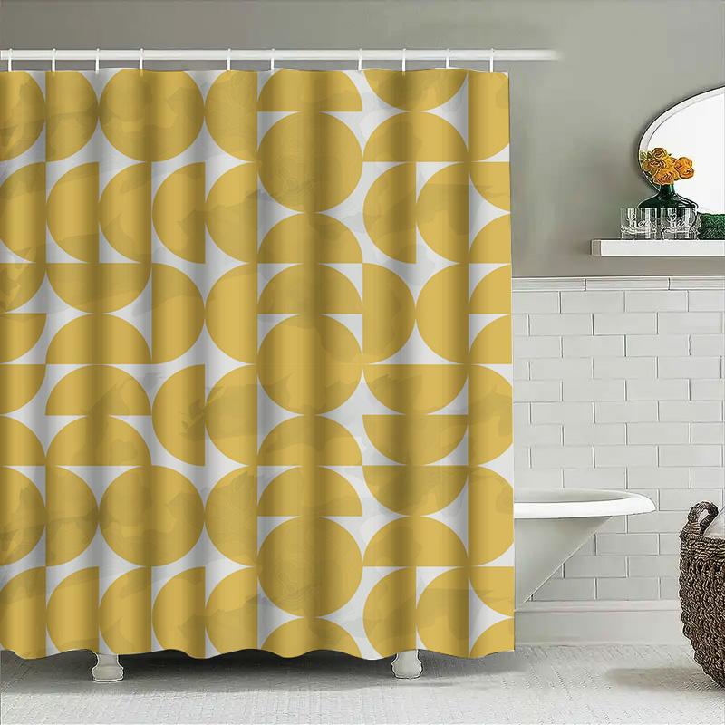Tenda da Doccia Geometrica Dorata con Anelli Bianchi Decorazione Bagno per Casa Hotel Tessuto Impermeabile e Lavabile Lunga 72 Pollici (30X6