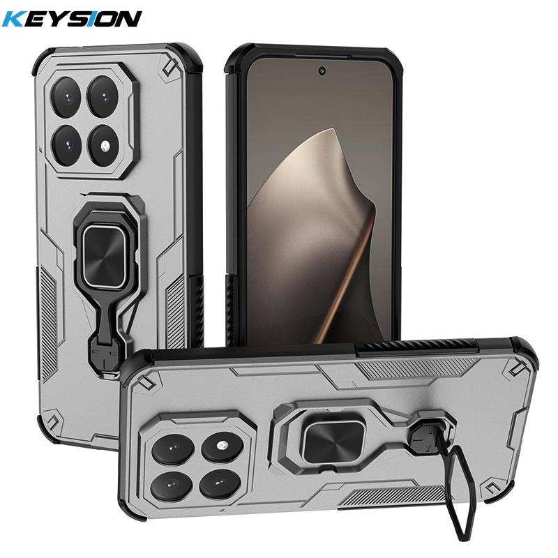 KEYSION Shockproof Armor Case for Xiaomi 15T Pro Silicone+PC Upright Metal Live Ring Stand Phone Cover for Xiaomi 15T 15T Pro 5G