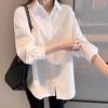 Women's Casual White Shirt: Spring/Autumn Pure Cotton, Loose Fit, High-End Design, Plus Size