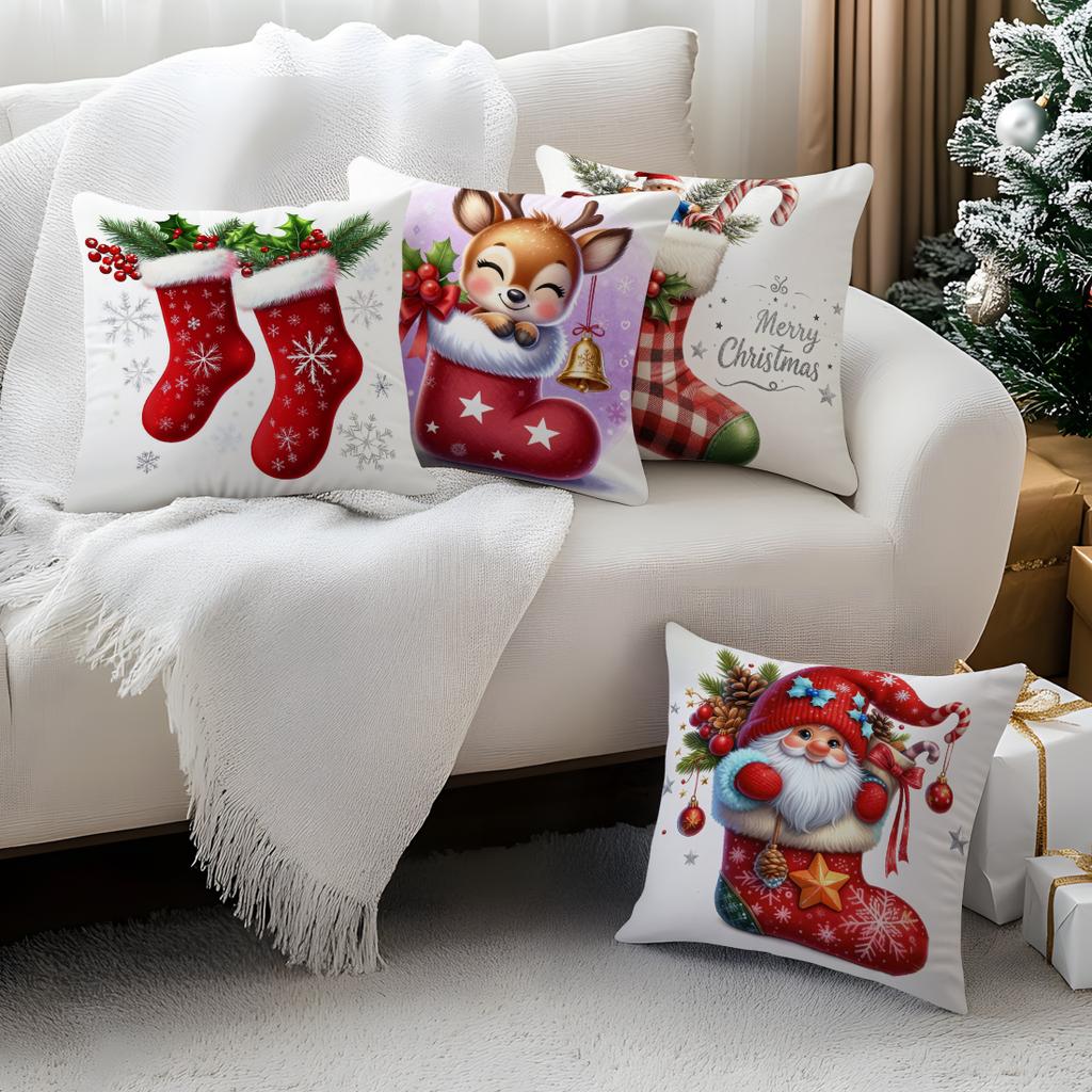 Christmas Socks Theme Pillowcase Bedroom Sofa Cushion Cover 100% Polyester Living Room Soft Cushion Pillowcase Home Decor