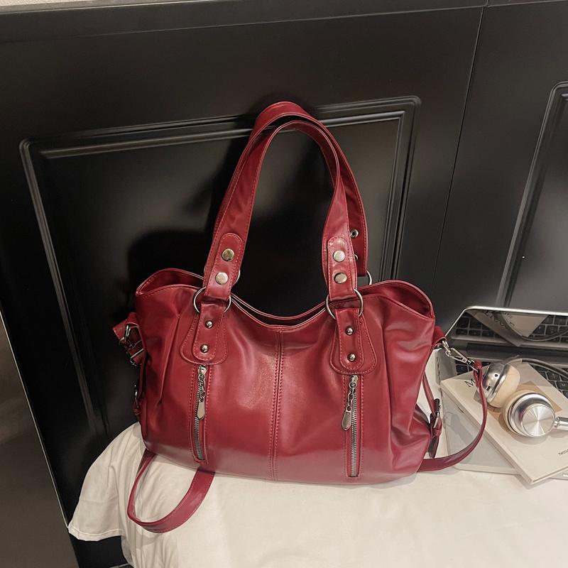 Vintage Handbag Solid Color Shoulder Bag Women's Large Capacity Commuter Tote Bag
