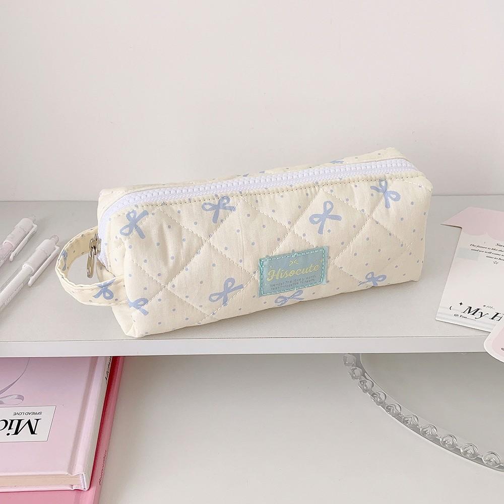 Large Capacity Korean Style Pen Bag Bow Pencil Pouch Cloth Stationery Bag School Supplies