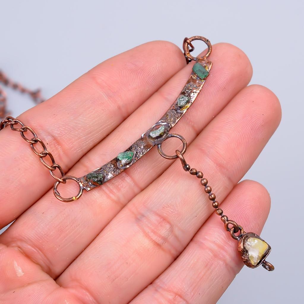 Ethiopian Opal Stone Copper Electroformed Sisters Day Chain Handmade Necklace V-78