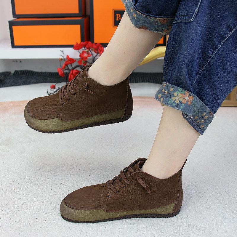 Fashion Old Soft Cowhide Women's Shoes Flat Women's Ankle Boots Lace-up Old Shoes Soft, Comfortable and Healthy Warm fluffy snow boots