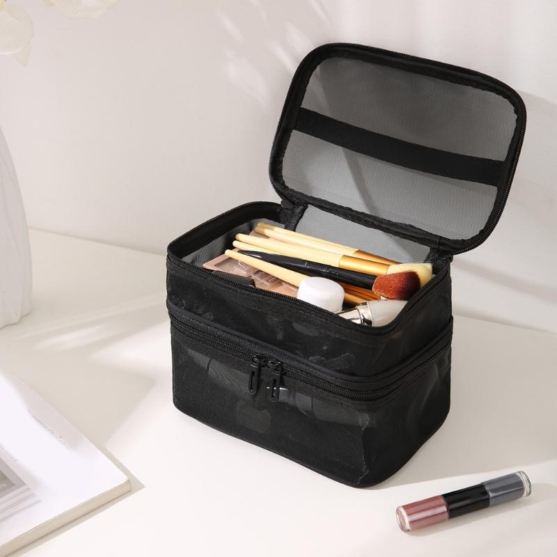 Cosmetic Bag Nylon Makeup Bag Single/Double Layer Cosmetic Bag Large Capacity Toiletry Storage Bag for Travel Portable