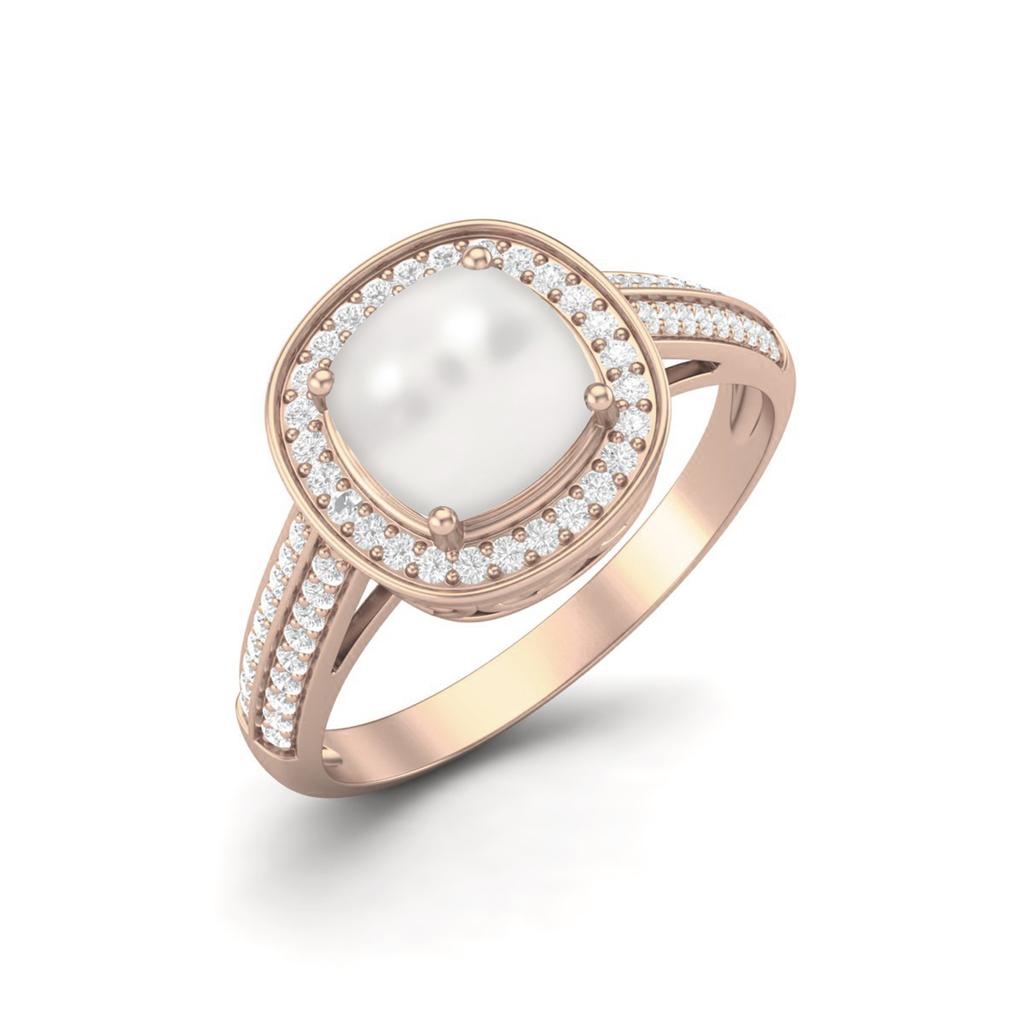 1.5 Cts Cushion Pearl 925 Sterling Silver Rose Vermeil Solitaire Engagement Wedding Women Ring