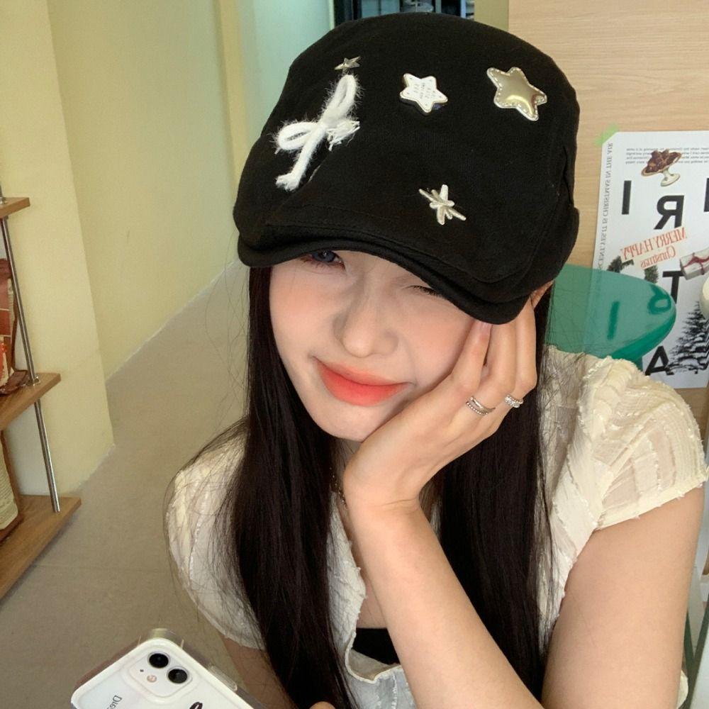 Cotton Retro Star Forward Berets Korean Style Female Artist Hat Autumn Y2k Painter Hat  Outdoor