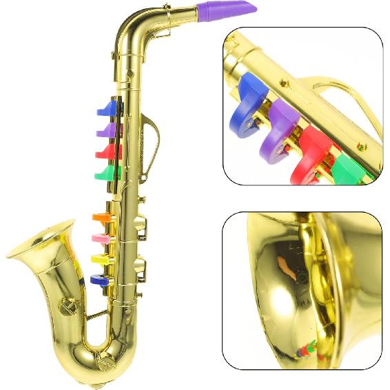 Saxophone for Kids Musical Instruments Toy Fake Saxophone Prop Trumpet Toy Clarinet with 8 Colored Coded Keys Educational Toy for Toddlers Children