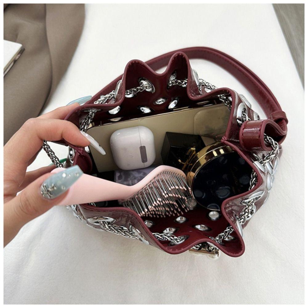 Metal Stud Rivet Shoulder Bag Spicy Girl Drawstring Crossbody Bag Simple Y2k Underarm Bag  Daily