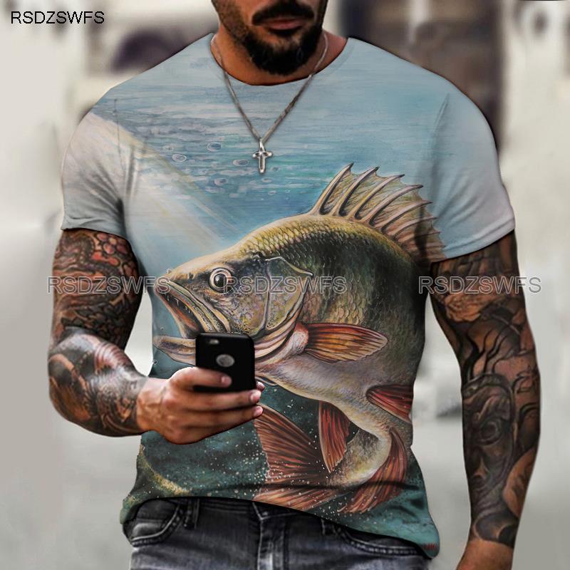 Summer Funny Fish Fisherman 3D Print T-Shirts Streetwear Men Casual Fashion Harajuku Oversized O-Neck T Shirt Tees Tops Clothing